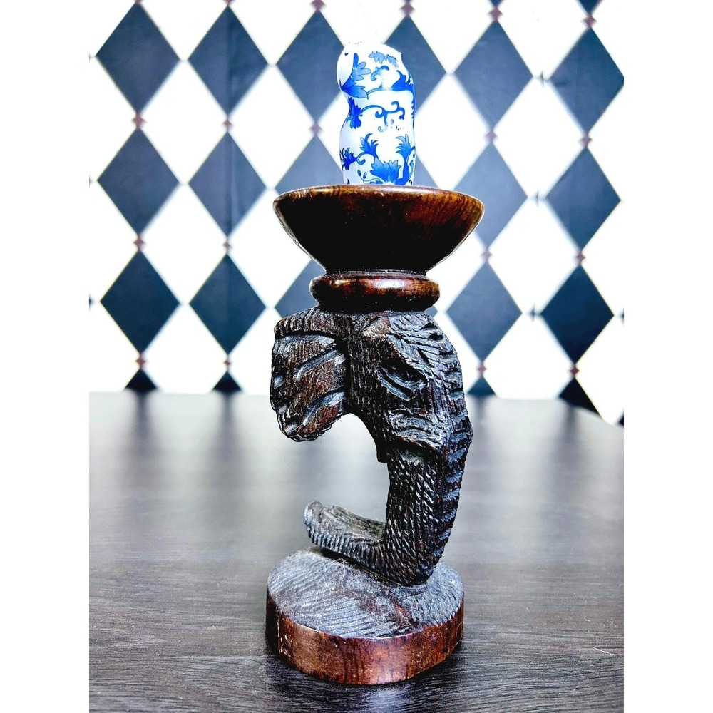 Hand Carved Zimbabwe Wooden Elephant Candle Holders Set of 3 African Safari - Picture 15 of 15